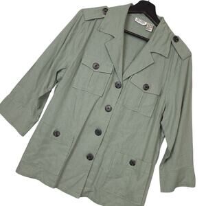 Vintage Selene Sport Women's Linen Blend Blazer Jacket Sz XL Military Utility